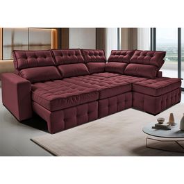 Sofá de Canto Direito 2,65x2,30m Retrátil e Reclinável com Molas Ensacadas Sofá inBox Nobres Vinho