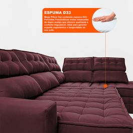 Sofá de Canto Direito 2,65x2,30m Retrátil e Reclinável com Molas Ensacadas Sofá inBox Nobres Vinho
