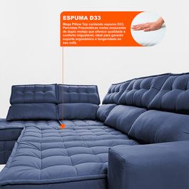 Sofá de Canto Esquerdo 2,65x2,30m Retrátil e Reclinável com Molas Ensacadas Sofá inBox Nobres Azul