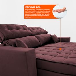 Sofá Retrátil e Reclinável 2,20m Molas Ensacadas e Costura Tripla Sofá inBox Nobres Velupluma Vinho