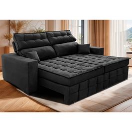 Sofá Retrátil e Reclinável 2,00m Molas Ensacadas e Costura Tripla Sofá inBox Nobres Velupluma Preto