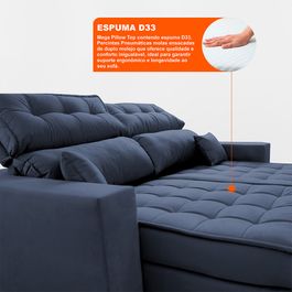 Sofá Retrátil e Reclinável 2,00m Molas Ensacadas e Costura Tripla Sofá inBox Nobres Velupluma Azul