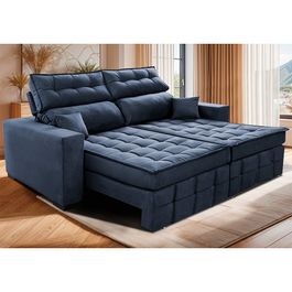 Sofá Retrátil e Reclinável 1,80m Molas Ensacadas e Costura Tripla Sofá inBox Nobres Velupluma Azul