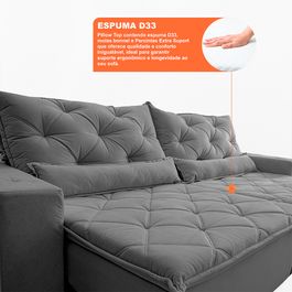 Sofá Lotus 2,12m Retrátil, Reclinável com Molas no Assento Velupluma Cinza - Sofá inBox