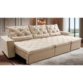 Sofá Lotus 4,12m Retrátil, Reclinável com Molas no Assento e Almofadas Lombar Velupluma Bege