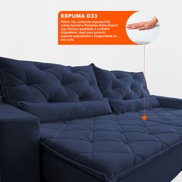 Sofá Lotus 2,92m Retrátil, Reclinável com Molas no Assento Velupluma Azul - Sofá inBox