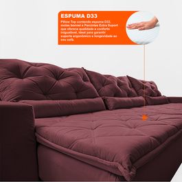 Sofá Lotus 3,52m Retrátil, Reclinável com Molas no Assento e Almofadas Lombar Velupluma Vinho