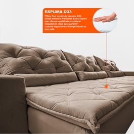 Sofá Lotus 4,12m Retrátil, Reclinável com Molas no Assento e Almofadas Lombar Velupluma Castor