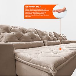 Sofá Lotus 3,82m Retrátil, Reclinável com Molas no Assento e Almofadas Lombar Velupluma Bege