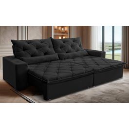 Sofá Lotus 2,92m Retrátil, Reclinável com Molas no Assento Velupluma Preto - Sofá inBox