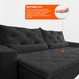 Sofá Lotus 2,92m Retrátil, Reclinável com Molas no Assento Velupluma Preto - Sofá inBox
