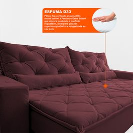 Sofá Lotus 2,92m Retrátil, Reclinável com Molas no Assento Velupluma Vinho - Sofá inBox