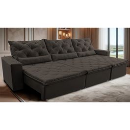 Sofá Lotus 3,82m Retrátil, Reclinável com Molas no Assento e Almofadas Lombar Velupluma Café