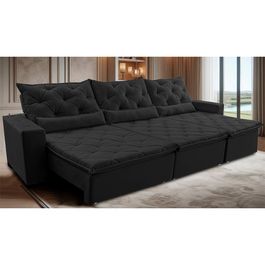 Sofá Lotus 3,52m Retrátil, Reclinável com Molas no Assento e Almofadas Lombar Velupluma Preto