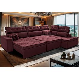 Sofa de Canto Retrátil e Reclinável com Molas Sofá inBox Kronnos Direito  3,40x2,36 Tecido Velupluma Vinho