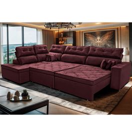 Sofa de Canto Retrátil e Reclinável com Molas Sofá inBox Kronnos Esquerdo 3,40x2,36 Tecido Velupluma Vinho