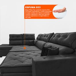 Sofa de Canto Retrátil e Reclinável com Molas Sofá inBox Kronnos Esquerdo 3,40x2,36 Tecido Velupluma Cinza
