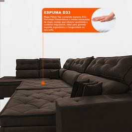 Sofa de Canto Retrátil e Reclinável com Molas Sofá inBox Kronnos Esquerdo 3,40x2,36 Tecido Velupluma Café