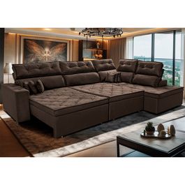 Sofa de Canto Retrátil e Reclinável com Molas Sofá inBox Kronnos Direito  3,40x2,36 Tecido Velupluma Café