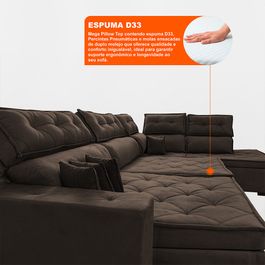 Sofa de Canto Retrátil e Reclinável com Molas Sofá inBox Kronnos Direito  3,40x2,36 Tecido Velupluma Café