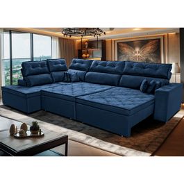 Sofa de Canto Retrátil e Reclinável com Molas Sofá inBox Kronnos Esquerdo 3,00x2,36 Tecido Velupluma Azul