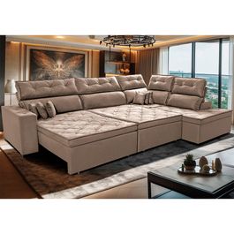 Sofa de Canto Retrátil e Reclinável com Molas Sofá inBox Kronnos Direito  3,40x2,36 Tecido Velupluma Bege