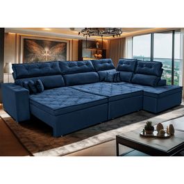 Sofa de Canto Retrátil e Reclinável com Molas Sofá inBox Kronnos Direito 3,00x2,36 Tecido Velupluma Azul