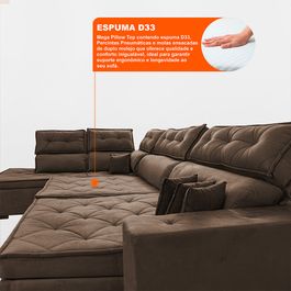 Sofa de Canto Retrátil e Reclinável com Molas Sofá inBox Kronnos Esquerdo 3,40x2,36 Tecido Velupluma Castor