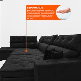 Sofa de Canto Retrátil e Reclinável com Molas Sofá inBox Kronnos Esquerdo 3,00x2,36 Tecido Velupluma Preto