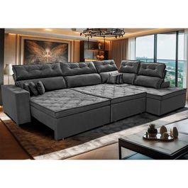 Sofa de Canto Retrátil e Reclinável com Molas Sofá inBox Kronnos Direito  3,40x2,36 Tecido Velupluma Cinza
