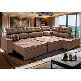 Sofa de Canto Retrátil e Reclinável com Molas Sofá inBox Kronnos Direito  3,40x2,36 Tecido Velupluma Castor