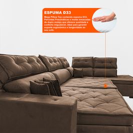 Sofa de Canto Retrátil e Reclinável com Molas Sofá inBox Kronnos Direito  3,40x2,36 Tecido Velupluma Castor