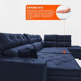 Sofa de Canto Retrátil e Reclinável com Molas Sofá inBox Kronnos Direito  3,40x2,36 Tecido Velupluma Azul