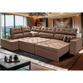 Sofa de Canto Retrátil e Reclinável com Molas Sofá inBox Kronnos Esquerdo 3,00x2,36 Tecido Velupluma Castor