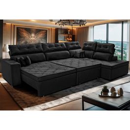 Sofa de Canto Retrátil e Reclinável com Molas Sofá inBox Kronnos Direito  3,00x2,36 Tecido Velupluma Preto
