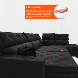 Sofa de Canto Retrátil e Reclinável com Molas Sofá inBox Kronnos Direito  3,00x2,36 Tecido Velupluma Preto