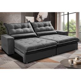 Sofa Retrátil e Reclinável 2,72m com Molas Ensacadas Sofá inBox Zeus Tecido Velupluma Cinza