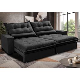 Sofa Retrátil e Reclinável 2,12m com Molas Ensacadas Sofá inBox Zeus Tecido Velupluma Preto