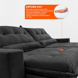 Sofa Retrátil e Reclinável 2,12m com Molas Ensacadas Sofá inBox Zeus Tecido Velupluma Preto