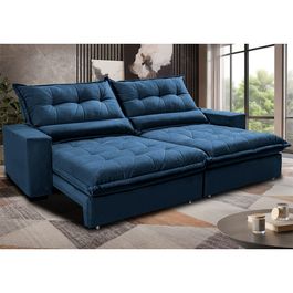 Sofa Retrátil e Reclinável 2,72m com Molas Ensacadas Sofá inBox Zeus Tecido Velupluma Azul