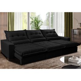 Sofá Retrátil e Reclinável 4,12m com Molas Ensacadas Sofá inBox Zeus Tecido Velupluma Preto