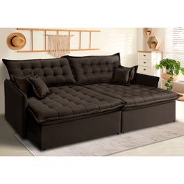 Sofá Sem Caixa Retrátil Reclinável 2,35m Sofá inBox Versalle com Pillow Top e Molas Velupluma Café