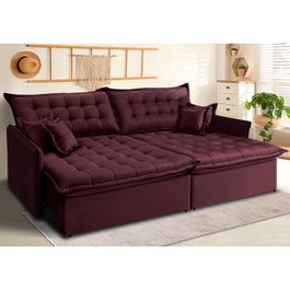 Sofá Sem Caixa Retrátil Reclinável 2,95m Sofá inBox Versalle com Pillow Top e Molas Velupluma Vinho