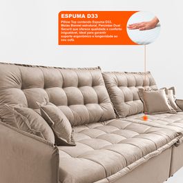 Sofá Sem Caixa Retrátil Reclinável 2,35m Sofá inBox Versalle com Pillow Top e Molas Velupluma Bege