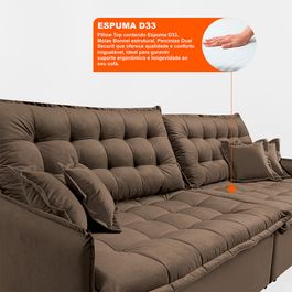 Sofá Sem Caixa Retrátil Reclinável 2,75m Sofá inBox Versalle com Pillow Top e Molas Velupluma Castor
