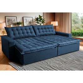 Sofá Retrátil Reclinável e Cama 2,75m Sofá inBox Bellagio Suede Velupluma Azul