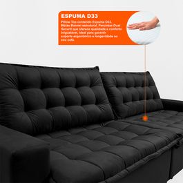 Sofá Retrátil Reclinável e Cama 2,15m Sofá inBox Bellagio Suede Velupluma Preto