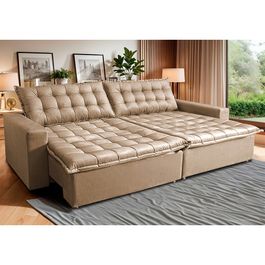 Sofá Retrátil Reclinável e Cama 2,75m Sofá inBox Bellagio Suede Velupluma Bege