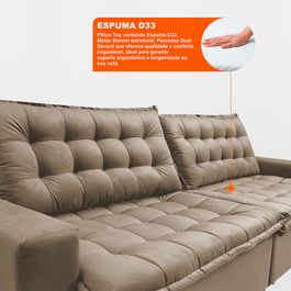 Sofá Retrátil Reclinável e Cama 2,75m Sofá inBox Bellagio Suede Velupluma Bege