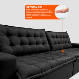Sofá Retrátil Reclinável e Cama 2,35m Sofá inBox Bellagio Suede Velupluma Preto
